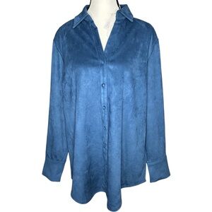 NWT Workshop Republic‎ Clothing Blue Faux Suede Button Down Shirt L